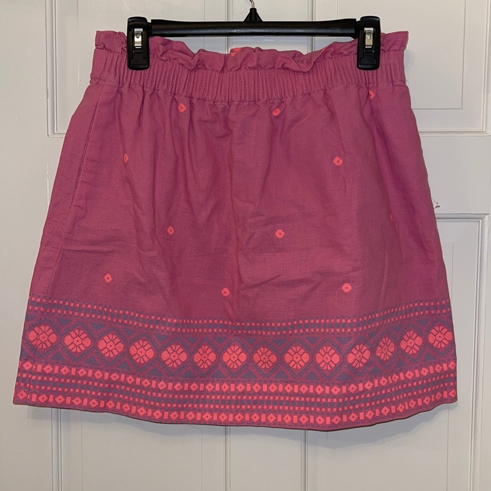 J. Crew Linen Patterned Paper Bag Skirt